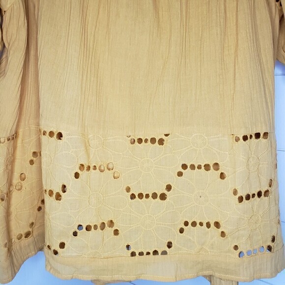 Umgee New Mustard Eyelet Floral Embroidered Boho Short Sleeve Top M - Picture 9 of 10